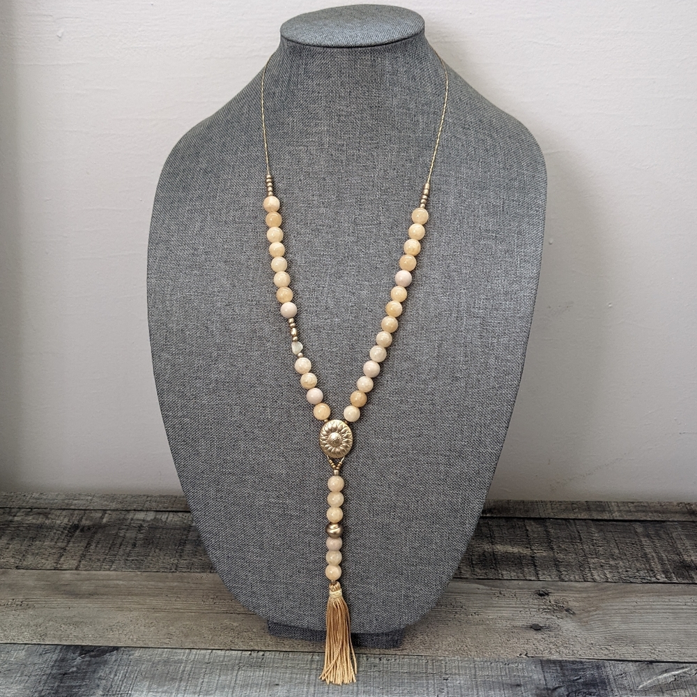 Chico's Convertible Yellow Tassel Beaded Necklace